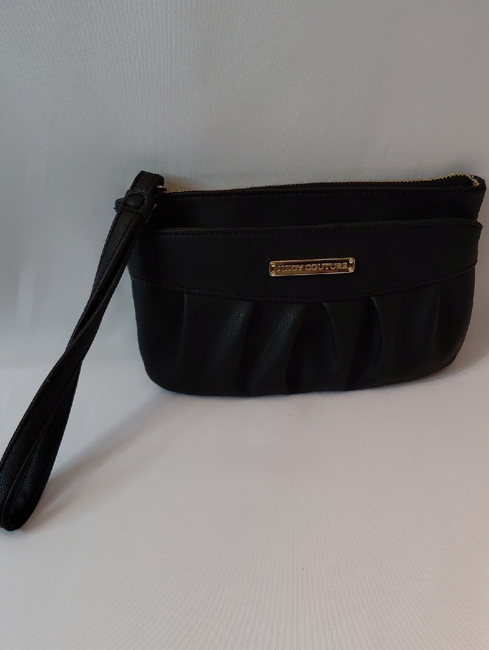 Juicy Couture Black Pleated Wristlet Clutch with Gold Hardware